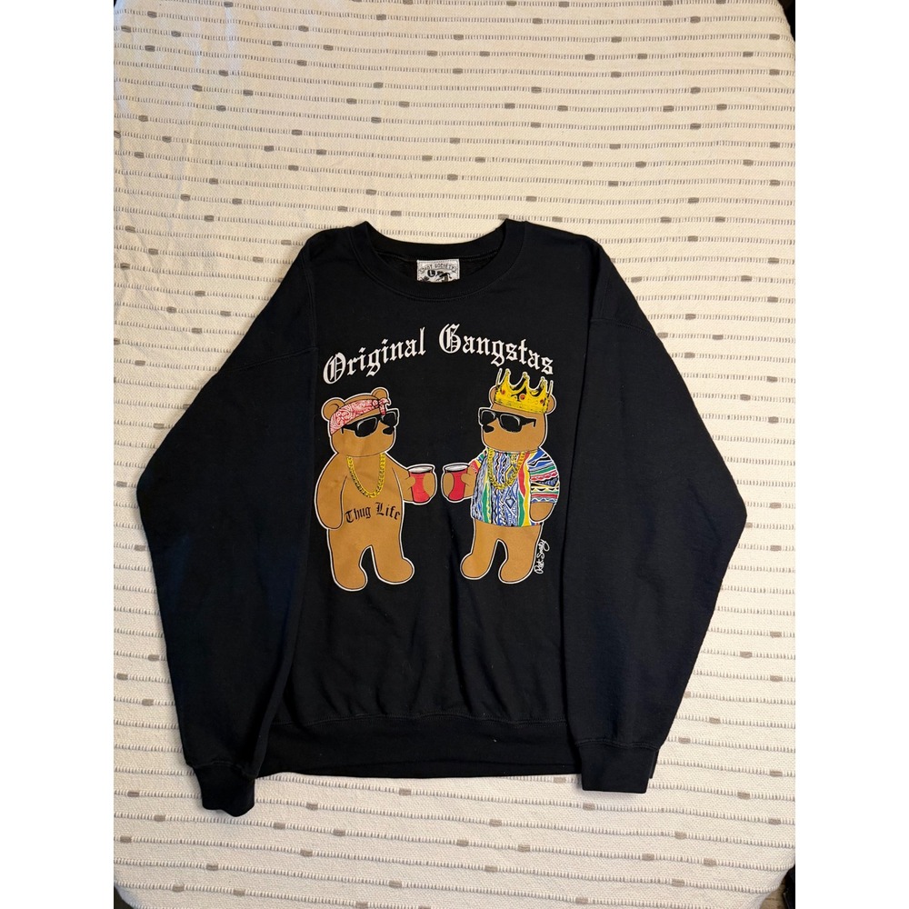 Riot Society Original Gangstas Bear Sweatshirt Black Large Crewneck Pullover